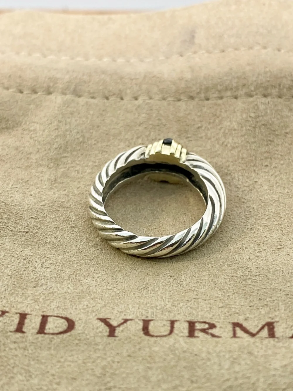 David Yurman Sterling Silver 14K Gold Sapphire Ring size 5.34 w/pouch